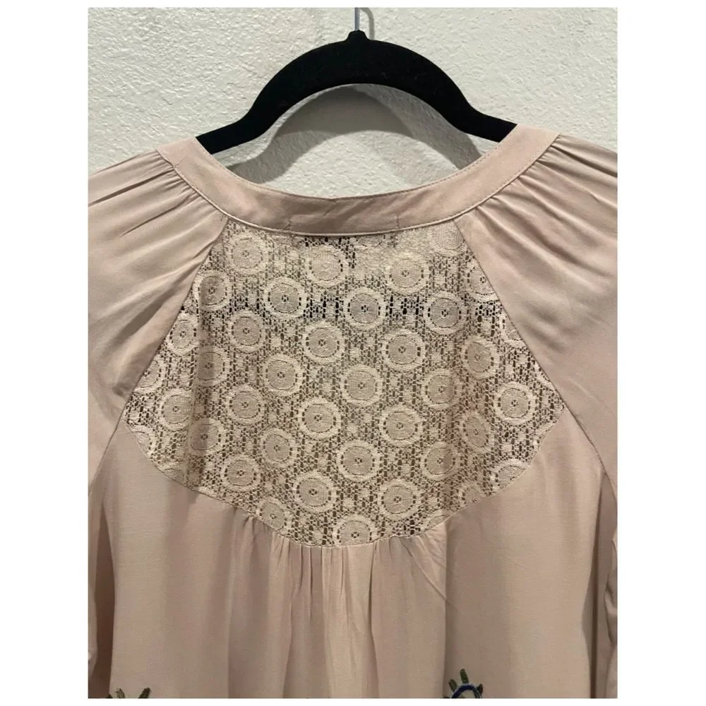 FIGUEROA AND FLOWER Embroidered 3/4 Sleeve Multicolor Floral Cream Blouse - Picture 6 of 6